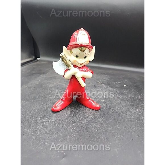 Wales Vintage Ceramic Red Fireman With Ax CHRISTMAS Pixie ELF Figurine Japan - Picture 1 of 7